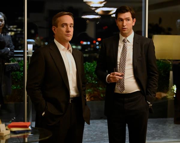 Matthew Macfadyen  as Tom Wambsgans (left) and Nicholas Braun as Greg Hirsch (right) in a scene from 