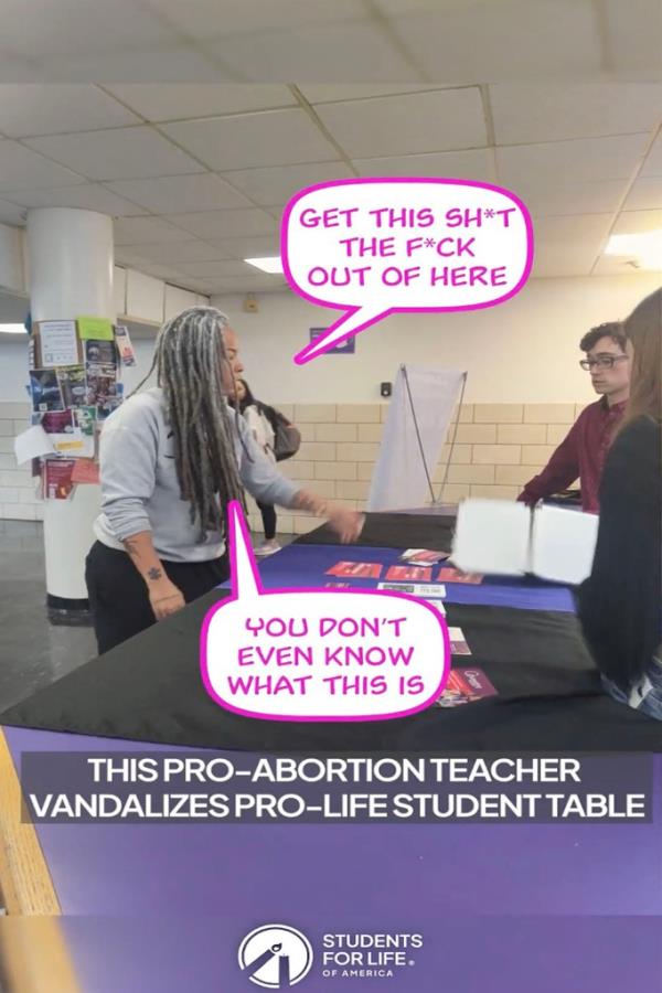 Rodriguez told the pro-life students that they didn't know what they were talking a<em></em>bout before pushing their literature off the table.