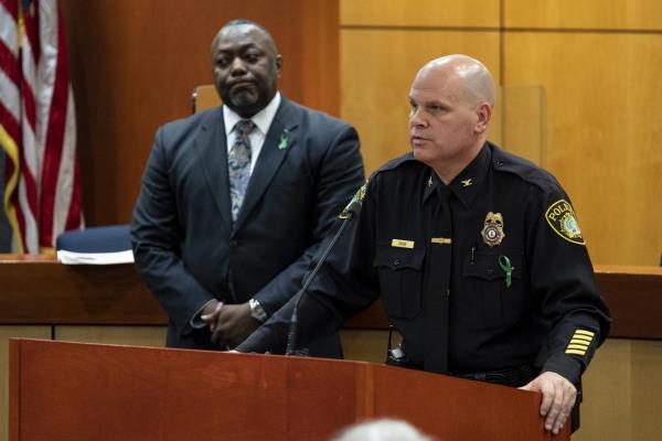 Newport News Chief of Police Steve Drew, right, and Newport News Superintendent George Parker answer questions regarding a teacher being shot by an armed 6-year-old at Richneck Elementary School during a press co<em></em>nference at the Newport News Public Schools Administration Building in Newport News, Va., on Monday, Jan. 9, 2023. 