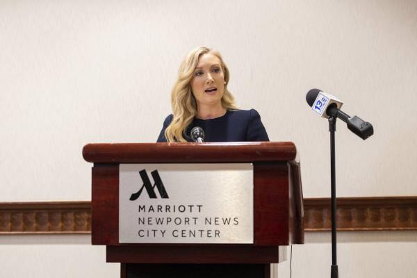 Lawyer Diane Toscano, who represents Abby Zwerner, reads a statement to media on Wednesday in Newport News, Va. 