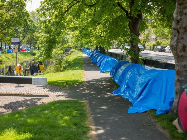 The tent city that sprung up along Grand Canal in Dublin before it was cleared out. Photo: Mark Condren
