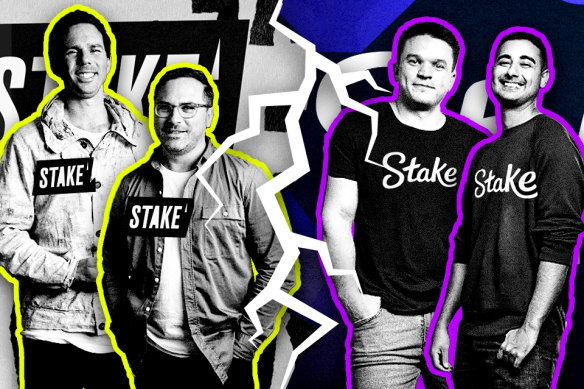 Stake the share trading platform founders Dan Silver and Matt Leibowitz (left) and Stake o<em></em>nline casino owners Ed Craven and Bijan Tehrani. 