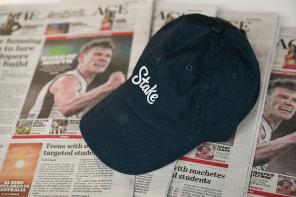 A truckers cap obtained by this masthead from Stake the cryptocurrency casino group’s o<em></em>nline apparel shop. 