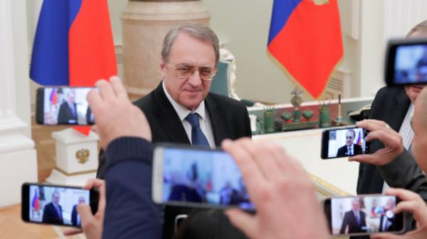 Russian Deputy Foreign Minister Mikhail Bogdanov speaks with journalists before a meeting of Russian President Vladimir Putin with Israeli Prime Minister Benjamin Netanyahu at the Kremlin in Moscow, Russia February 27, 2019. REUTERS/Maxim Shemetov