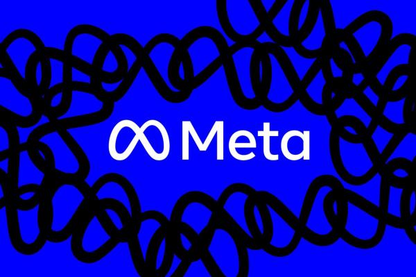 me<em></em>ta logo on a blue background
