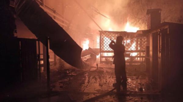 A firefighter works at the site of a resort area hit by a Russian missile strike, amid Russia's attack on Ukraine, in Odesa region, Ukraine May 8, 2023. Press Service of the Operatio<em></em>nal Command South of the Ukrainian Armed Forces/Handout via REUTERS