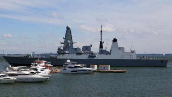 British Royal Navy's Type 45 destroyer HMS Defender arrives at the Black Sea port of Odessa, Ukraine June 18, 2021. REUTERS/Sergey Smolentsev