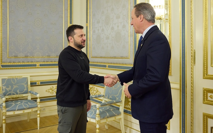 Lord David Cameron meeting with Ukrainian President Volodymyr Zelensky in Kyiv