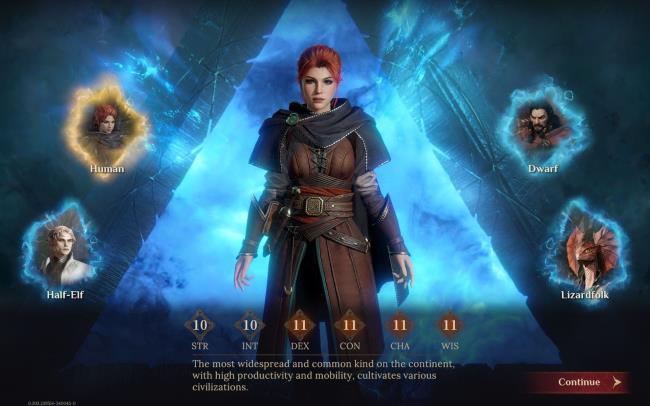 The four playable species in Dragonheir: Silent Gods with Human hovered.