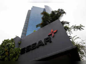 FILE PHOTO: The logo of Essar group is seen at its headquarters in Mumbai