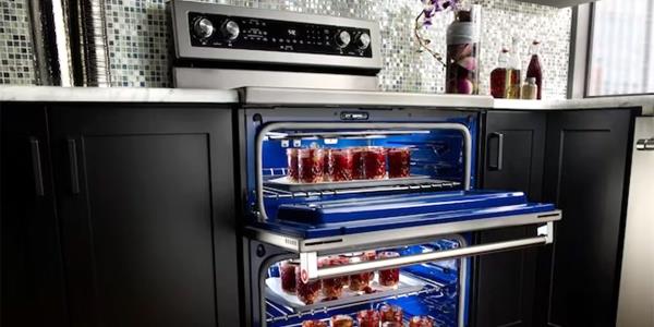  KitchenAid Self-Cleaning Freestanding Double Oven Electric Co<em></em>nvection Range with doors open