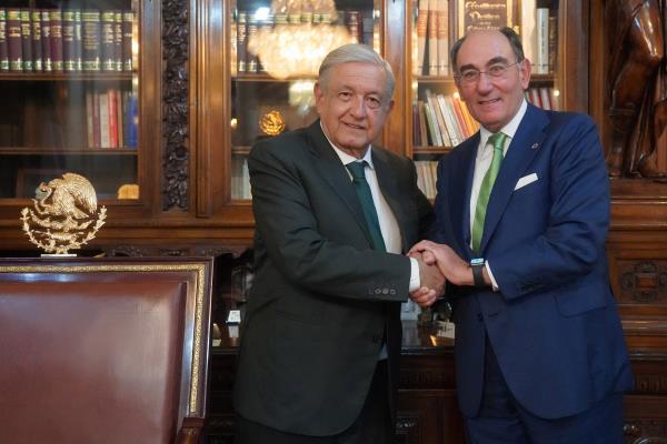 Mexican President Lopez Obrador meets CEO of Spain's Iberdrola, Ignacio Galan at the Natio<em></em>nal Palace in Mexico City
