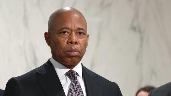 Mayor Eric Adams has called on the state and federal governments for more relief, but he said it hasn’t been enough. Mayor Adams is pictured above during a briefing at the Javits Federal Building on April 17, 2023.