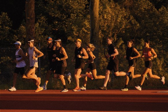 From left: Andrés Noé, Jamie Kavanagh, Xavier Watson, Sean Marshall, Co<em></em>nor Dillon, Tess Marks, Luke Moran, Mo<em></em>ntana Ferguson, Kelsey Dubar are part of the AM:PM Running Crew. 