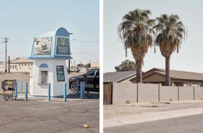 Outdoor water dispensary. Palm trees in Buckeye
