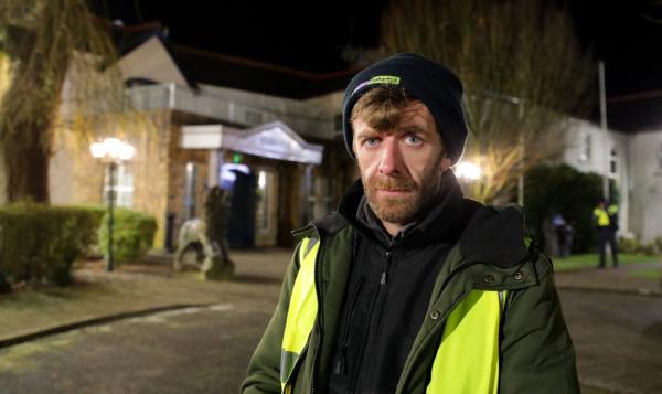 Local resident Justin Phelan at the main entrance to The Racket Hall hotel in Roscrea (Picture: Gerry Mooney)