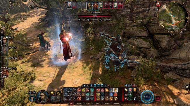 Baldur's Gate 3 Wood Elf Transmutation Wizard casting Haste on Astarion