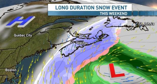 A weather map of the Atlantic provinces.