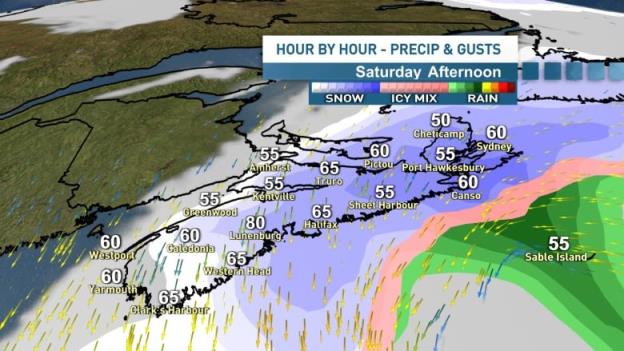 A weather map of the Atlantic provinces.