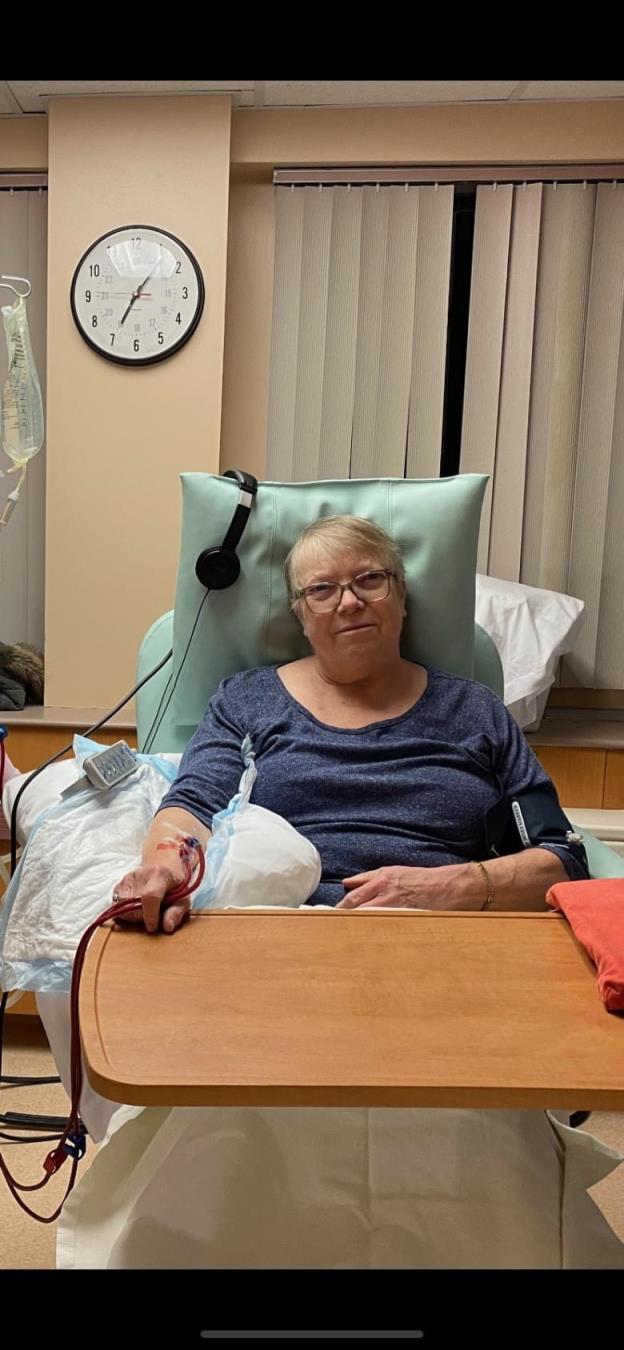 Maureen McBratney receiving dialysis treatment.