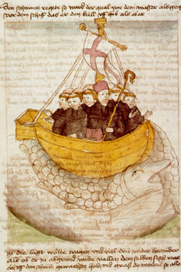 An illustration of St. Brendan's voyage from a German manus<em></em>cript.