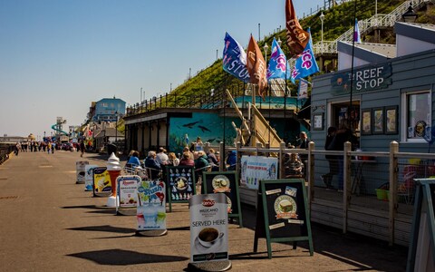 Cute cafes line the sea front in Cromer