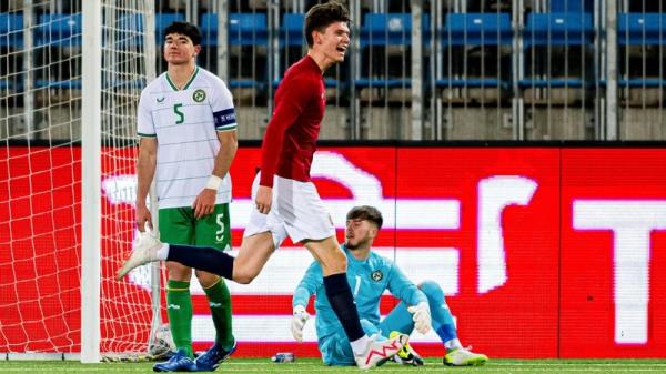 Opsahl celebrates scoring Norway's opening goal