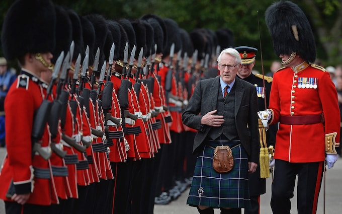 Lord Selkirk of Douglas, Lord High Commissio<em></em>ner to the General Assembly of the Church of Scotland, inspecting the Guard of Ho<em></em>nour from No 2 Company, 1st Battalion Grenadier Guards, at the Palace of Holyroodhouse, Edinburgh, 2013 