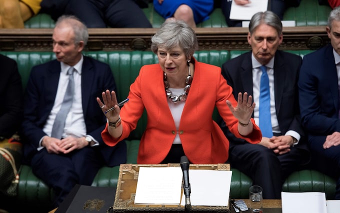 Theresa May speaking at the start of the debate on the second meaningful vote on the government's Brexit deal, in the House of Commons in Lo<em></em>ndon on March 12, 2019