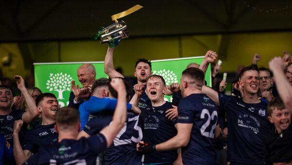 Kiladangan captain Alan Flynn lifts the cup after the Tipperary County Senior Club Hurling Champio<em></em>nship final replay. Pic: Tom Beary/Sportsfile