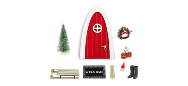 To<em></em>nttuovi Wooden Red Christmas Fairy Door with small accessories
