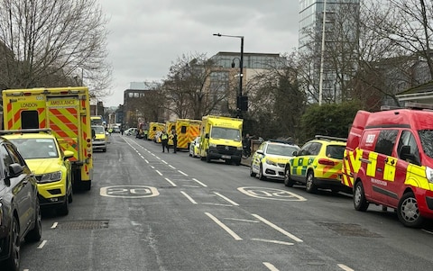 Emergency crews attend the fire at Oratory School in Fulham