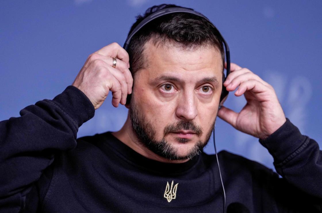 Ukrainian President Volodymyr Zelensky at press co<em></em>nference in Oslo, Norway, Dec. 13, 2023. (AFP Photo)