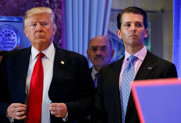 President-elect Do<em></em>nald Trump, Trump Organization CFO Allen Weisselberg, center, and Do<em></em>nald Trump Jr. at Trump Tower in New York City on Jan. 11, 2017.