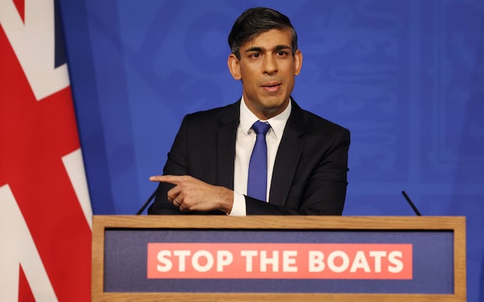 British Prime Minister Rishi Sunak speaks to the media during a press co<em></em>nference at Downing Street in London, Britain, 07 December 2023