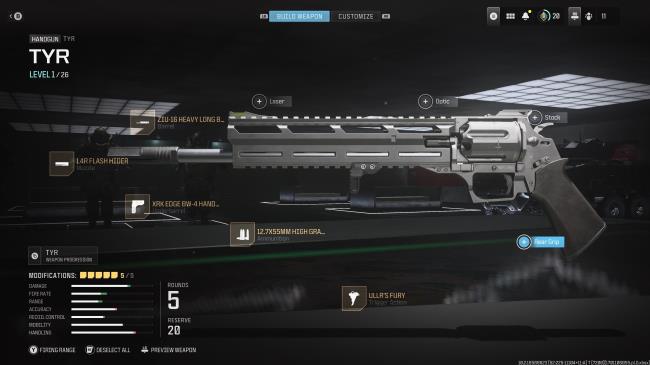A gunsmith view of the Tyr revolver in Call of Duty Modern Warfare 3.
