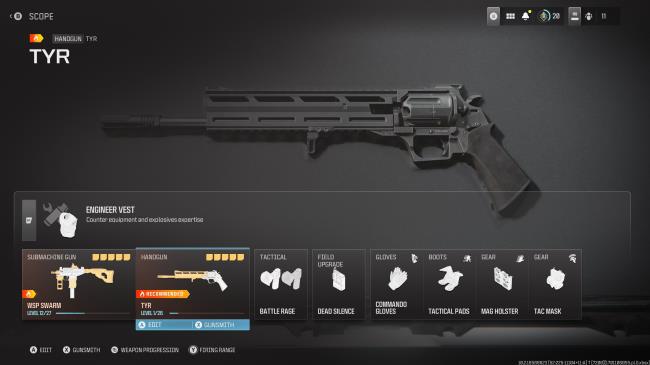 A loadout in Modern Warfare 3 with the Tyr pistol highlighted as the seco<em></em>ndary weapon.