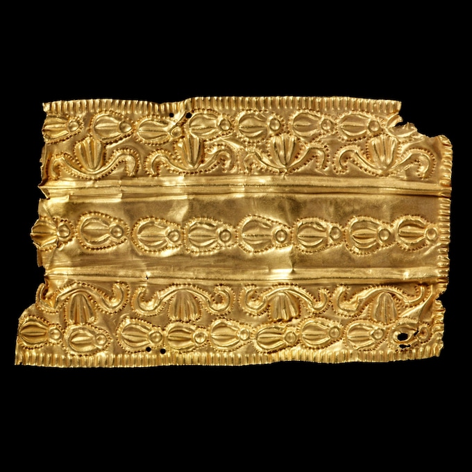 Asante Gold: Undated handout photo issued by Victoria and Albert Museum of an oblong gold repousse ornament, one of a selec<em></em>tion of Asante Gold taken from Ghana over 100 years ago that will be loaned back by the UK to Ghana.