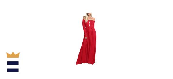 Amoretu Women’s Casual Long-Sleeve Off-the-Shoulder Maxi Dress