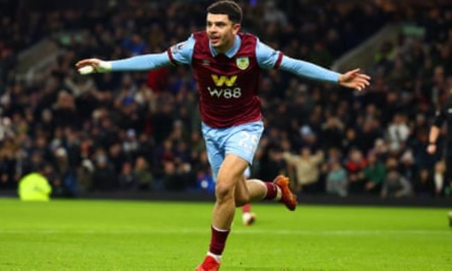 Zeki Amdouni celebrates scoring the opening goal for Burnley