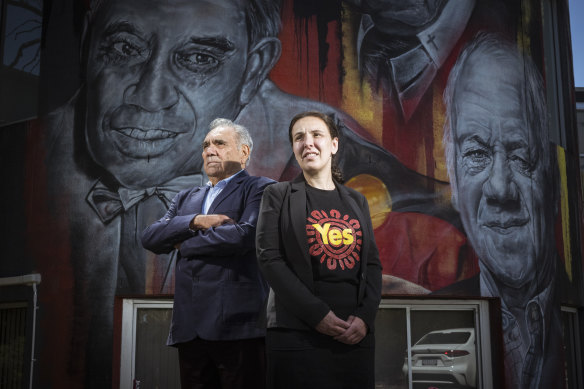 Darebin councillor Emily Dimitriadis and Uncle Phil Cooper, president of the Aborigines Advancement League. 