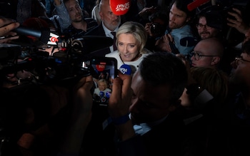 Far-right Natio<em></em>nal Rally party leader Marine Le Pen answers reporters after the second round of the legislative election