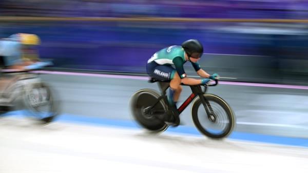 Lara Gillespie pictured during the women's Madison final at the Natio<em></em>nal Velodrome
