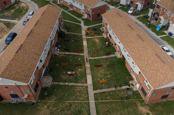 Aerial shot of the housing complex near the shooting