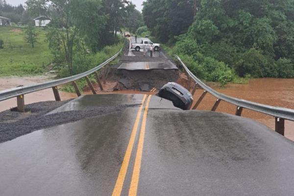The aftermath of historic flooding in Nova Scotia  erodes part of a roadway. 