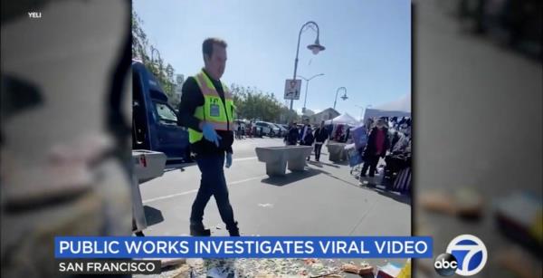 SAN FRANCISCO (KGO) -- An investigation is now underway into a San Francisco Public Works employee caught on video knocking over a street vendor's cart.