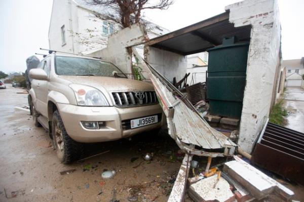 ST HELIER, JERSEY - NOVEMBER 2: Damage is seen to property after Storm Ciaran ripped through Jersey, tearing roof tiles from roofs and uprooting trees on November 2, 2023 in St Helier, Jersey. Storm Ciaran swept across the southwest and south of England overnight posing a formidable threat in certain areas such as Jersey, wher<em></em>e winds exceeded 100 mph overnight. This, along with the already-soaked ground from Storm Babet, increases the risk of flooding in already vulnerable areas. (Photo by Christian Keenan/Getty Images)
