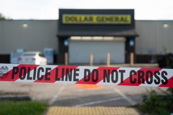 Crime scene tape stretches across the property of a Dollar General store wher<em></em>e three people were shot and killed two days earlier on August 28, 2023 in Jacksonville, Florida. (Getty Images)