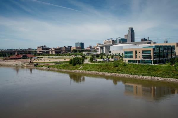 Skyline of Omaha on the Missouri river, Nebraska. 