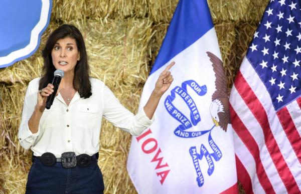 U.S. Republican presidential candidate and former U.N. Ambassador Nikki Haley speaks at the 